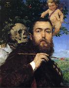 Hans Thoma Self portrait with Love and Death oil painting reproduction